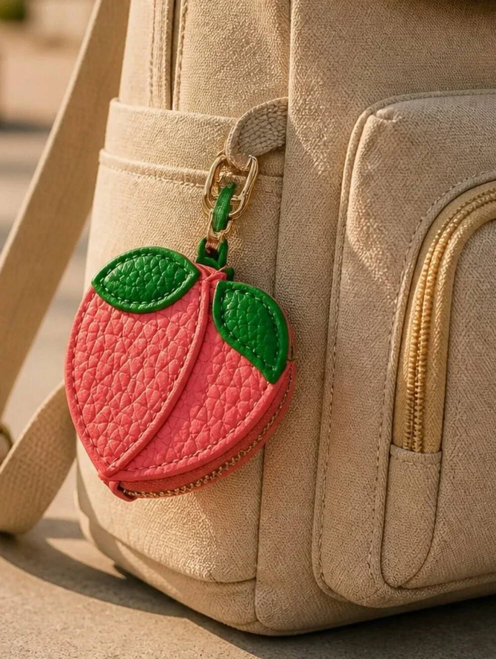 Peach Mini Coin Purse Keychain 🍑 Cute Fruit Faux Leather Keyfob Airtag Pouch
